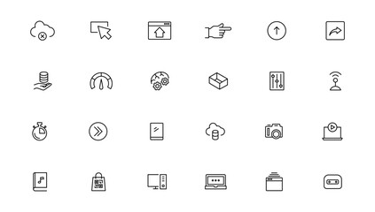 Data analysis icon set vector illustration with editable stroke thin line. Data analysis, data mining, processing, statistics, optimization, and monitoring