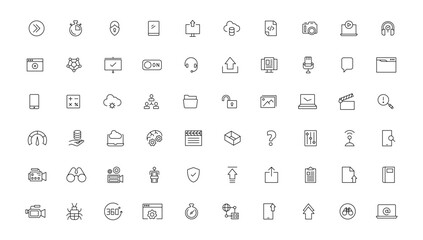 Fototapeta na wymiar Set of line icons related to data exchange, traffic, files, cloud, and server vector