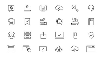 Data analysis icon set vector illustration with editable stroke thin line. Data analysis, data mining, processing, statistics, optimization, and monitoring