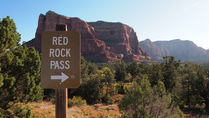 A sign of Red Rock pass in Sedona