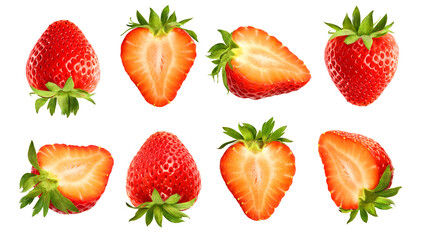 Large collection of fresh strawberries isolated on white background