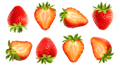 Large collection of fresh strawberries isolated on white background