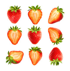 Large collection of fresh strawberries isolated on white background