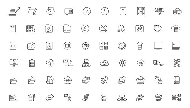 Data analysis icon set vector illustration with editable stroke thin line. Data analysis, data mining, processing, statistics, optimization, and monitoring