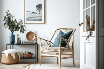 cozy living room with minimalist furniture and a touch of nature. Generative AI