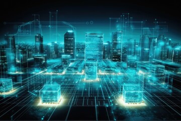 Fototapeta premium futuristic city illuminated with blue lights