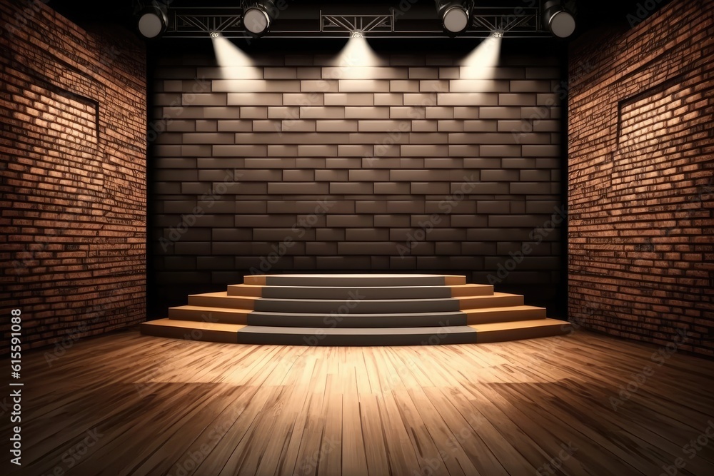 Poster stage with a set of steps and spotlights for a performance or event. generative ai