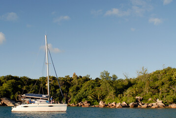 Sail Boat Yacht anchored in Bay