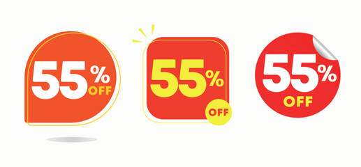 55% off. Tag for campaign, special offers, retail clearance. Discounted sales price. Vector, icon, illustration, sticker