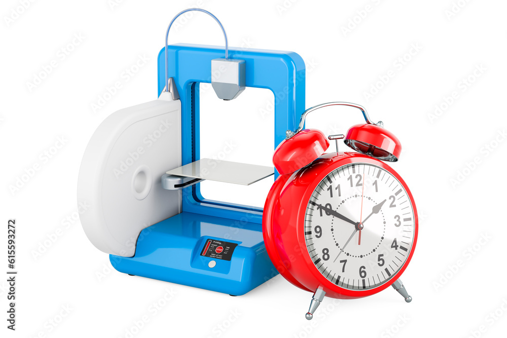Aufkleber 3d printer with alarm clock, 3d rendering