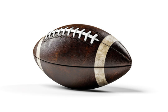 Leather American football ball on a white background. American football ball sports equipment. Ai generative.