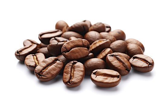 Roasted coffee beans on a white background. Generative AI.