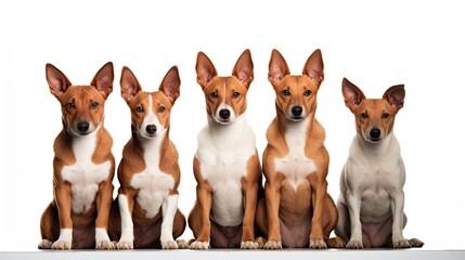 Basenji United Pack: Dogs Sitting in a Group on White Background