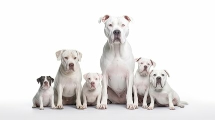 Dogo Argentino Dog Family. Dogs Sitting in a Group on White Background