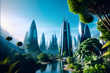 Panorama of a futuristic city.