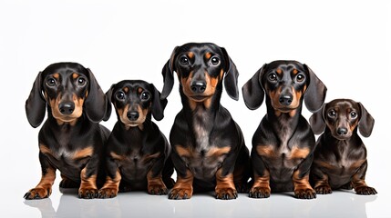 Dachshund Dog Family. Dogs Sitting in a Group on White Background