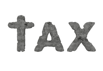 Isolated tax word made of rocks. 3d rendering