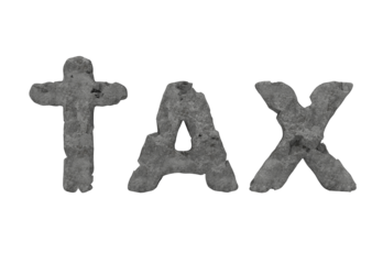 Isolated tax word made of rocks. 3d rendering