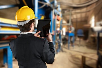 Worker person with digital tablet work in warehouse.