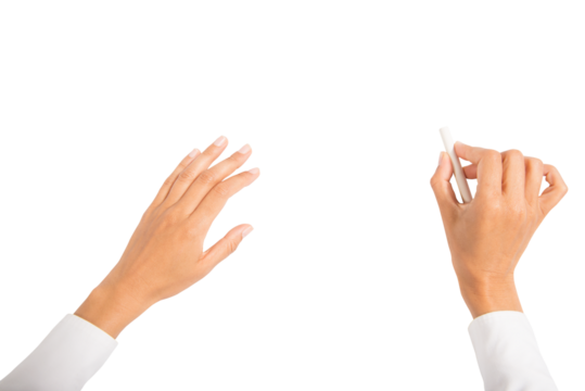 Isolated  person draws something with a chalk