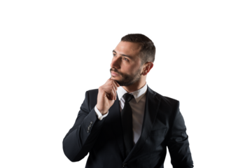 Thoughtful serious  businessman having doubts about something