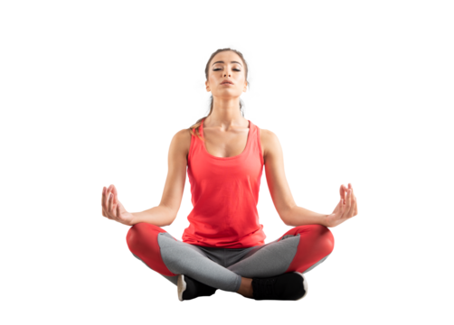 Isolated young  woman relaxing in yoga pilates position