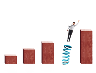 businessman uses the spring to get higher statistics