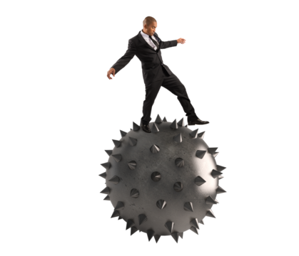 businessman keeps the balance despite the problem