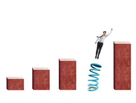 businessman uses the spring to get higher statistics