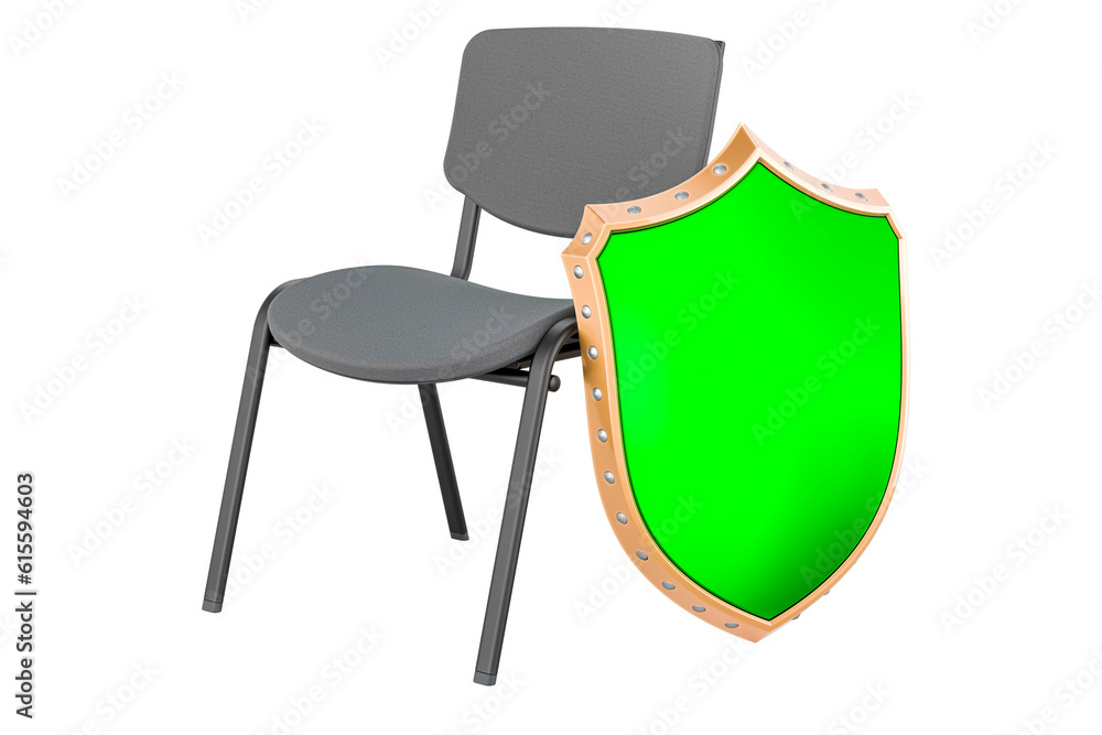 Poster office chair with shield. 3d rendering
