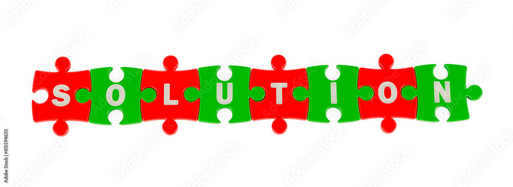 Poster solution word from puzzles, 3d rendering