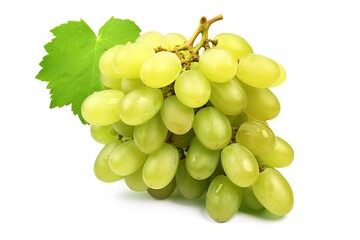 Illustration of fresh green grapes with a leaf isolated on a white background created with Generative AI technology