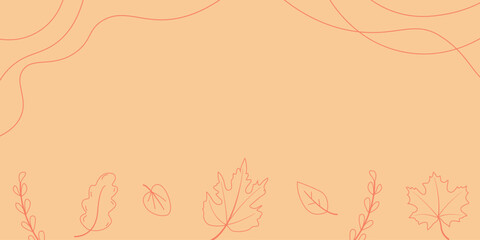 Background with autumn elements, leaves and lines. Minimalistic style