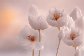 Białe tulipany abstrakcja. Pastelowy kwiat.  Generative AI