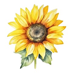 Yellow Watercolor Sunflower. Illustration AI Generative.