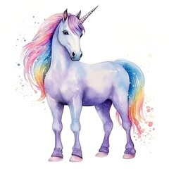 Plakat Cute watercolor unicorn. Illustration AI Generative.