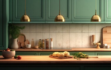 Fototapeta na wymiar Kitchen table background. Illustration AI Generative.