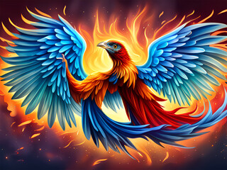 Obraz premium Colorful phoenix bird, symbol of rebirth - Generative AI