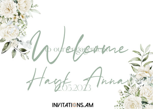 welcome poster with white flowers