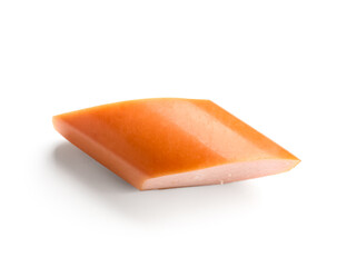 Piece of tasty sausage isolated on white background