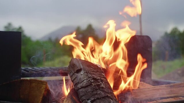 woods  burning in a campground