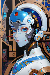 Image of a sci-fi female Cyborg (AI-generated fictional illustration)
