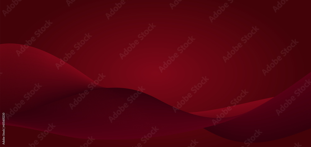 Poster abstract dark red background with smooth wave lines. vector horizontal background template for poste