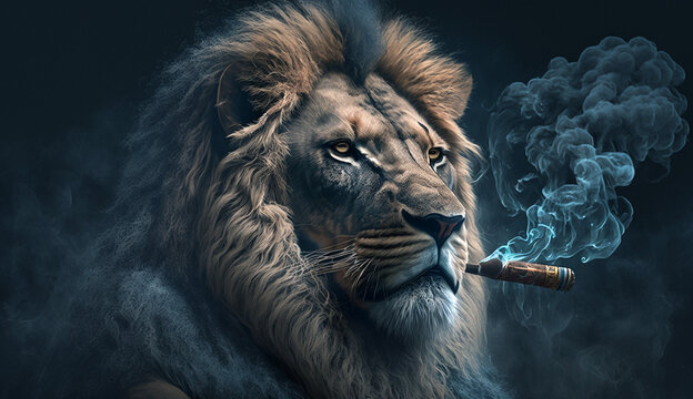 King lion animal smoking wallpaper cigar picture AI Generated image