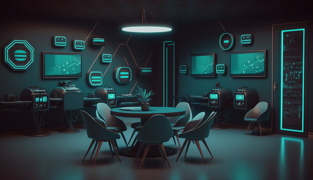 Lighting Cyberpunk Computer Setup Gaming Desk Room AI Generated Image