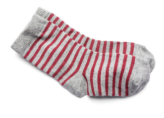 Pair of cotton striped socks on white background