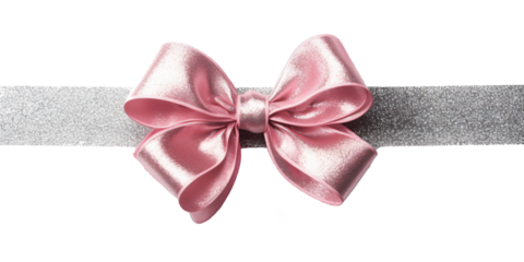 pink ribbon  and bow with silver isolated against transparent background