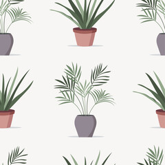 Seamless pattern with potted plants on a white background. Vector illustration