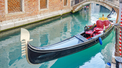 Fototapeta na wymiar Gondola on the canal in Venice, Italy, Europe.