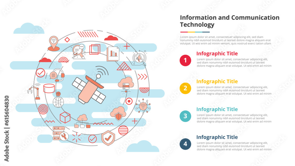 Poster ict information and communication technology concept for infographic template banner with four point